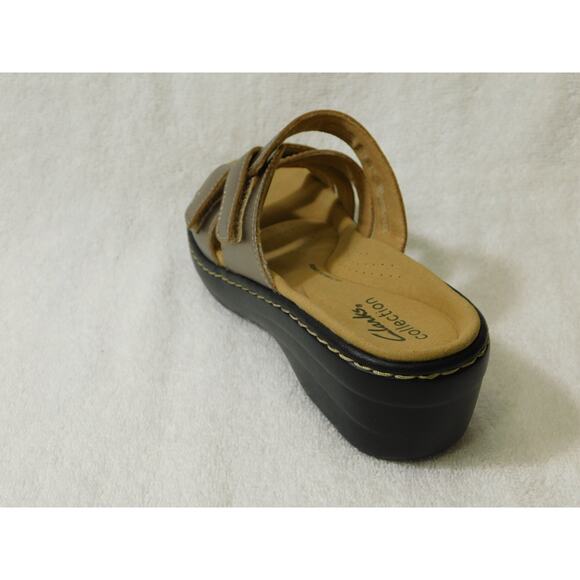 W613 Clarks Gold Metallic Merliah Karli Leather Slide Sandals Size 6 M - Picture 3 of 5